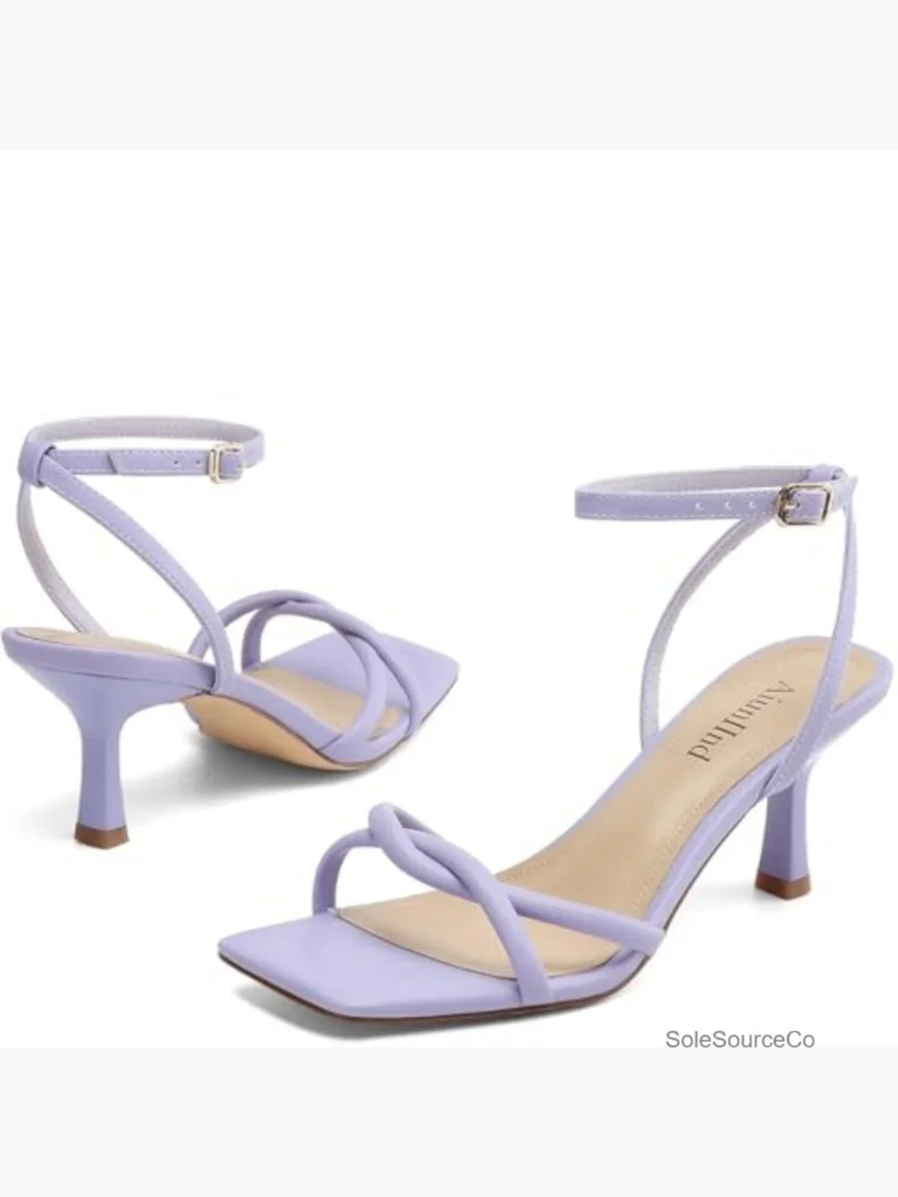 Strappy Square Toe Kitten Heel Sandals, 2.5